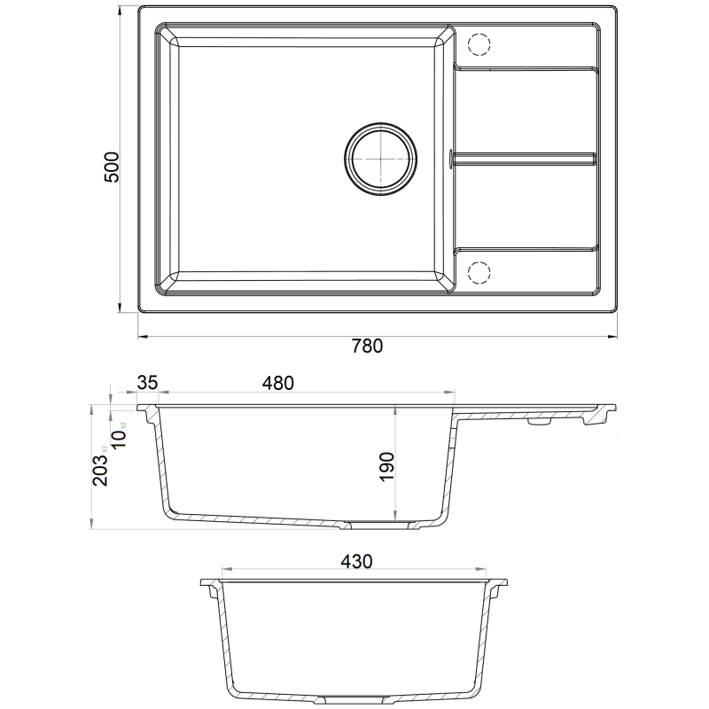 Гранітна мийка Cubix 78x50 XL Truffle Beton