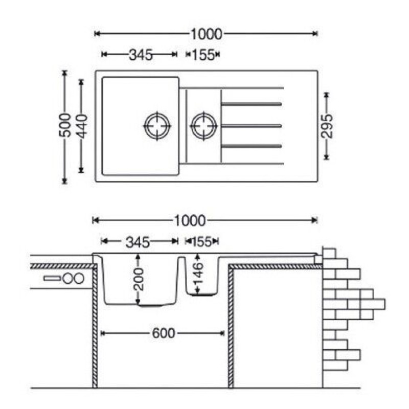 Гранітна мийка Classic 100x50x15 Beton