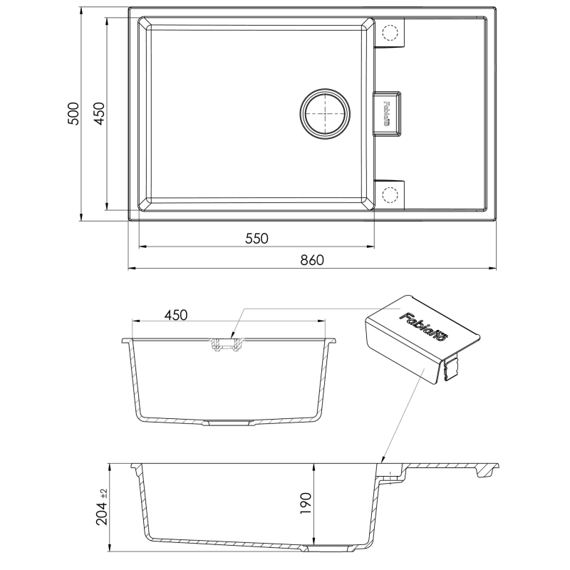 Гранітна мийка Cubix 86x50 XL Grey Metallic