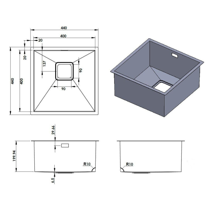 Нерж. мийка Quadro 44 R10 Nano Graphite