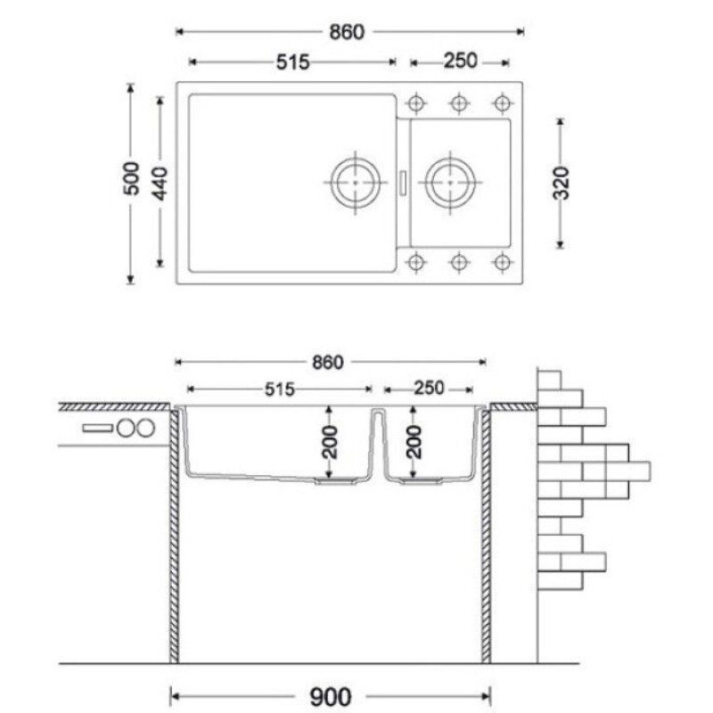 Гранітна мийка Quadro 86x50x15 Espresso