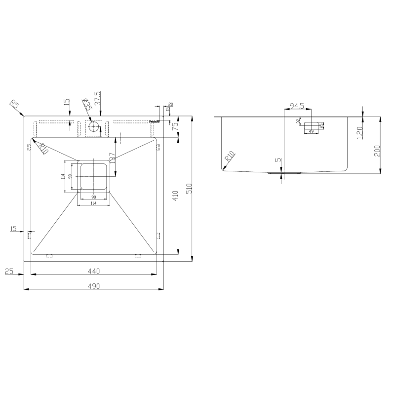 Нерж. мийка TOP 49 Nano Graphite (49x51) 1,20 мм