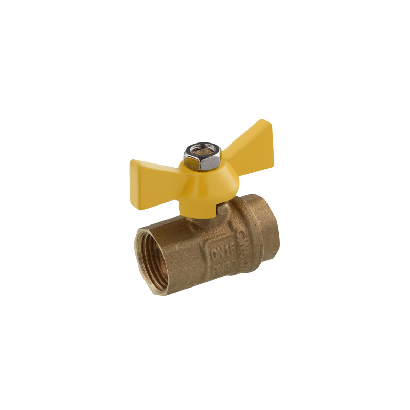 Кран кульовий STA 1/2" ВВ PN30 жовтий метелик, латунний