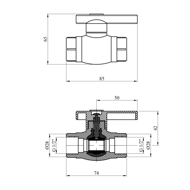 Кран кульовий з пластиковою кулькою PPR Rozma 20х1/2" РВ