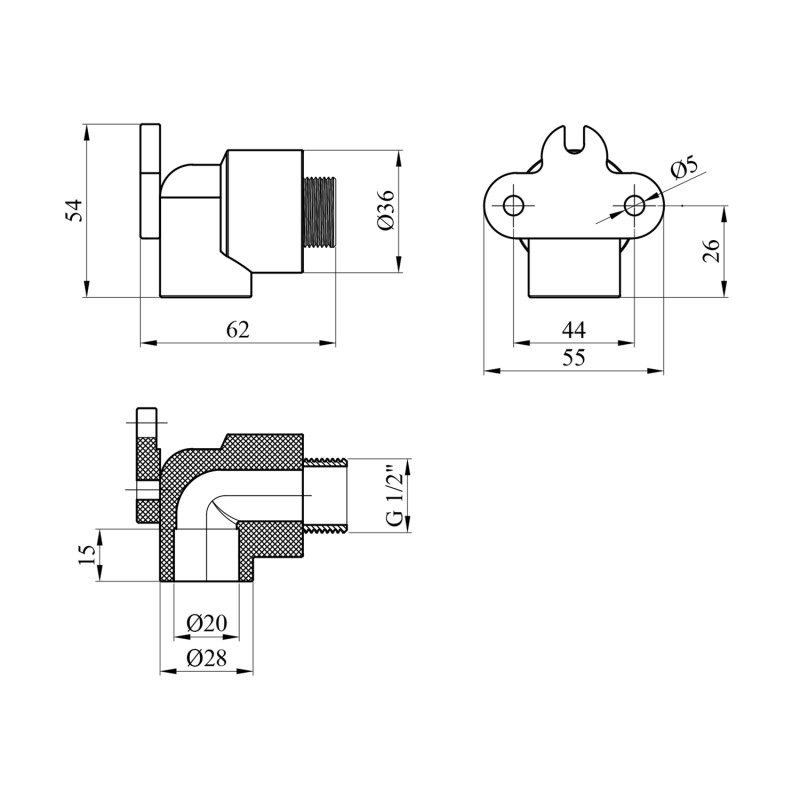 Коліно настінне PPR Rozma 20х1/2'' РЗ