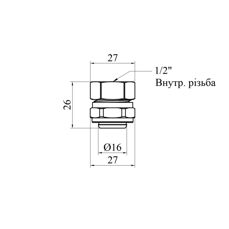 Муфта металопластикова STA (DN) 16х1/2" РВ нікельована