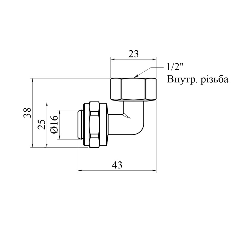 Коліно металопластикове STA (DN) 16х1/2" РВ нікельоване