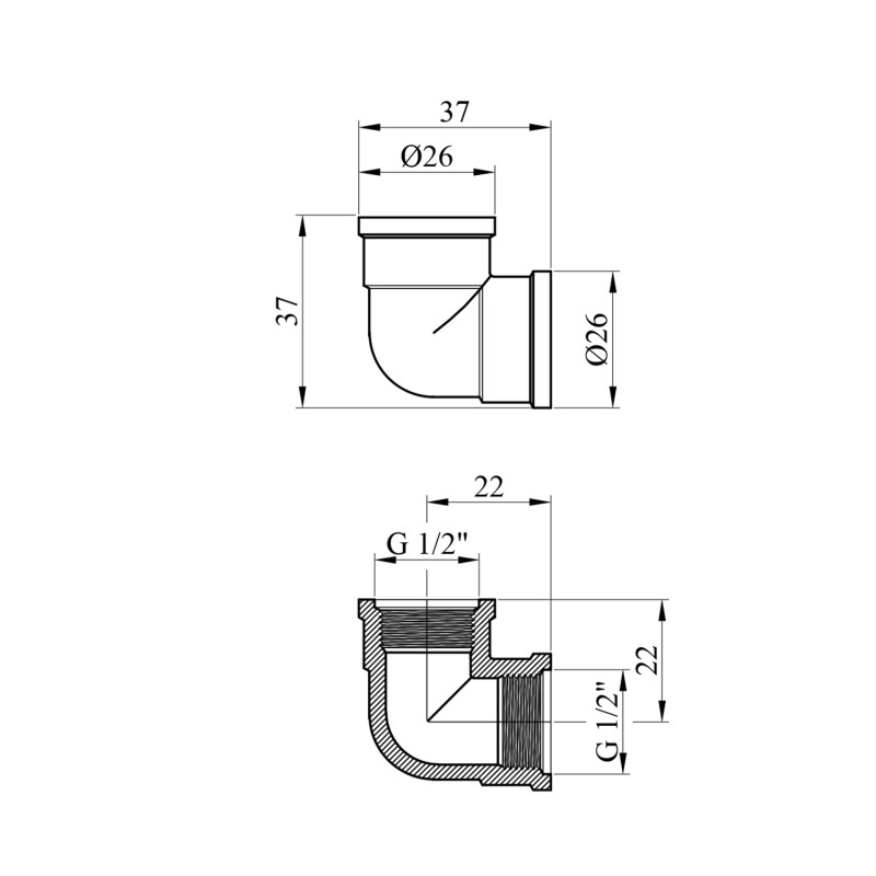Кутник посилений LexLine 1/2" ВВ латунний УК0101-В