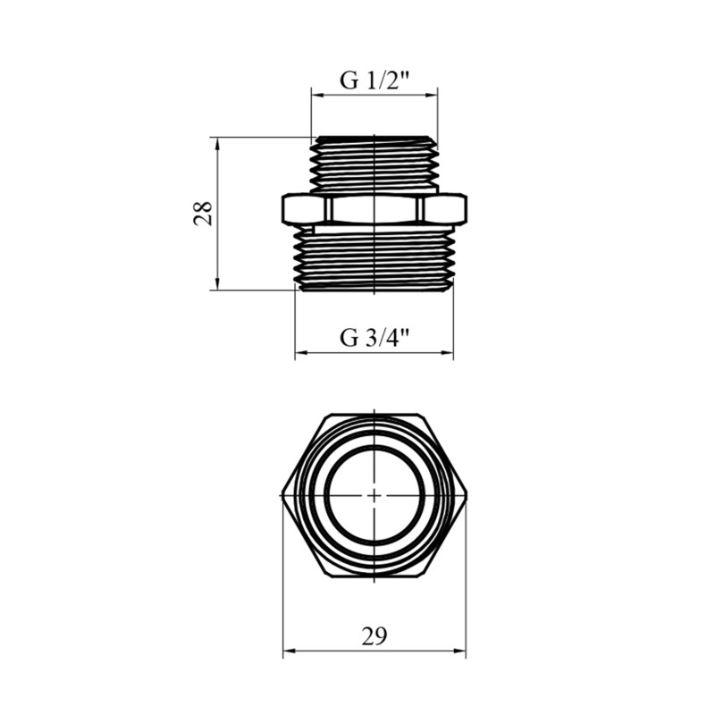 Ніпель перехідний посилений LexLine 1/2"х3/4" ЗЗ латунний УК0511-В