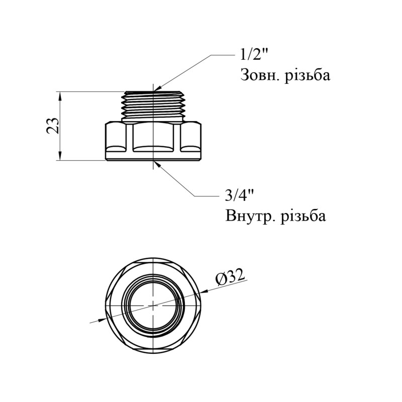 Перехід посилений LexLine 3/4"х1/2" ВЗ латунний УК0603-В