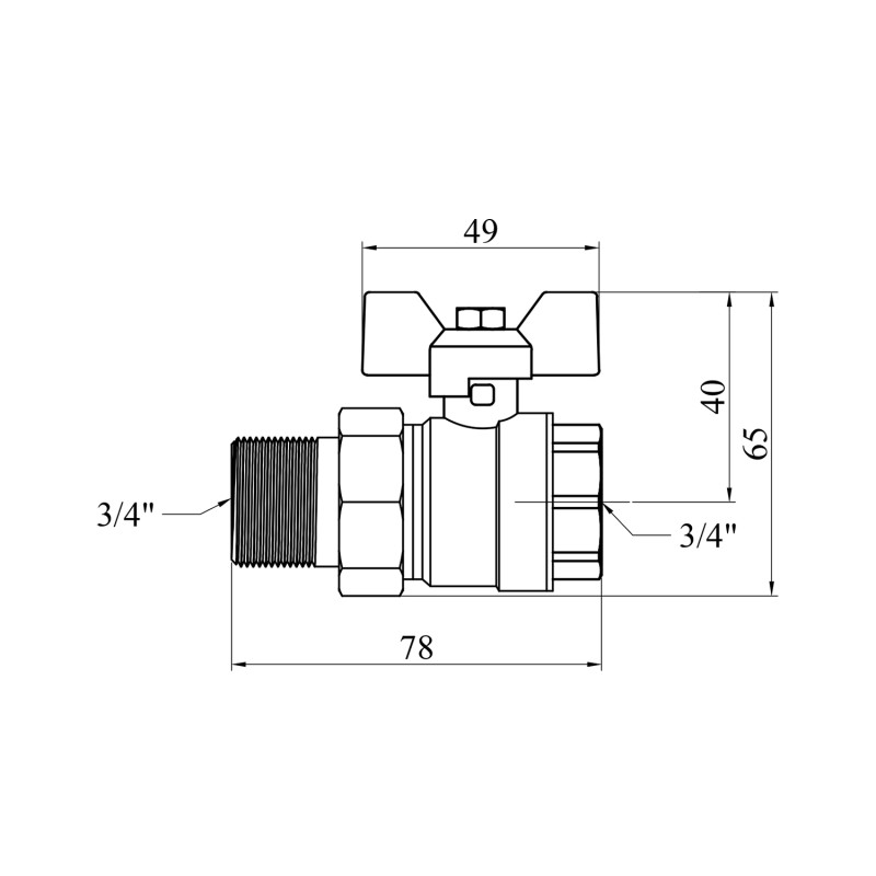 Кран-американка кульовий прямий Valves 3/4" PN30