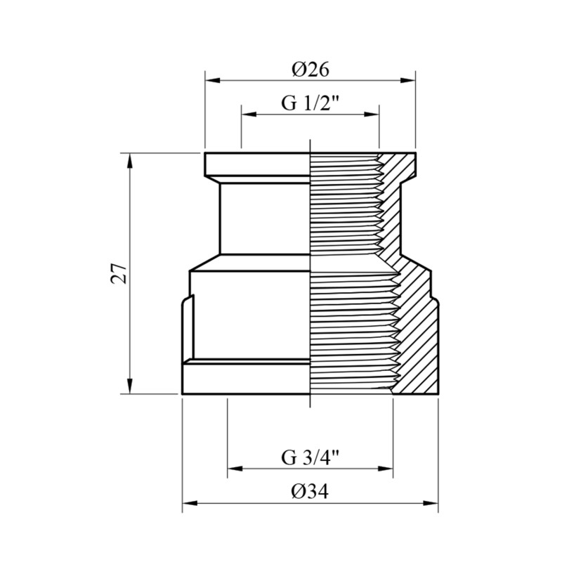 Муфта перехідна посилена LexLine 3/4"х1/2" ВВ нікельована НК0311-Вн