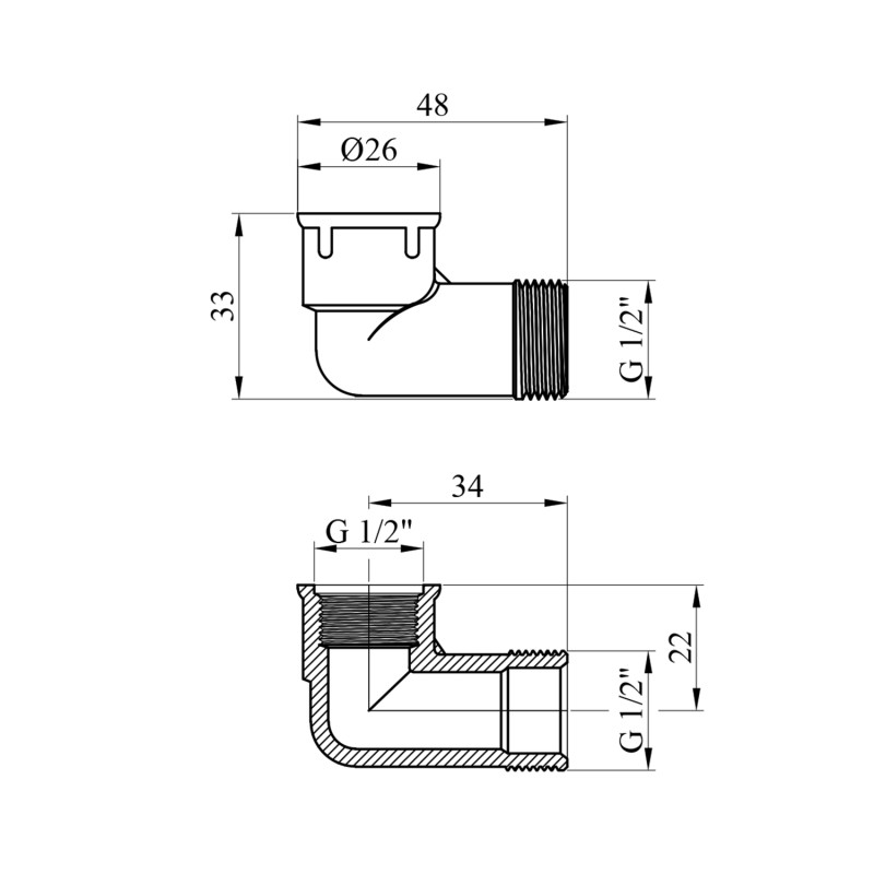 Кутник посилений під прокладку LexLine 1/2" ВЗ латунний УК0111-В