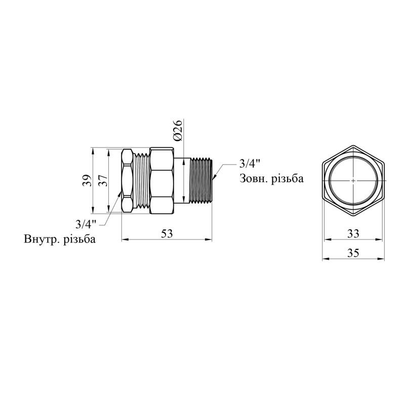 Згін-американка пряма посилена LexLine 3/4" ВЗ латунна УК0803-В