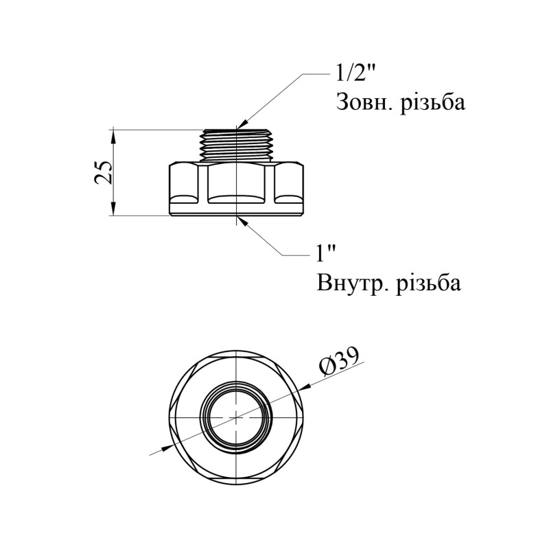 Перехід посилений LexLine 1"х1/2" ВЗ латунний УК0602-В