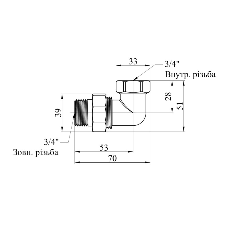 Згін-американка кутова STA 3/4" ВЗ нікельована