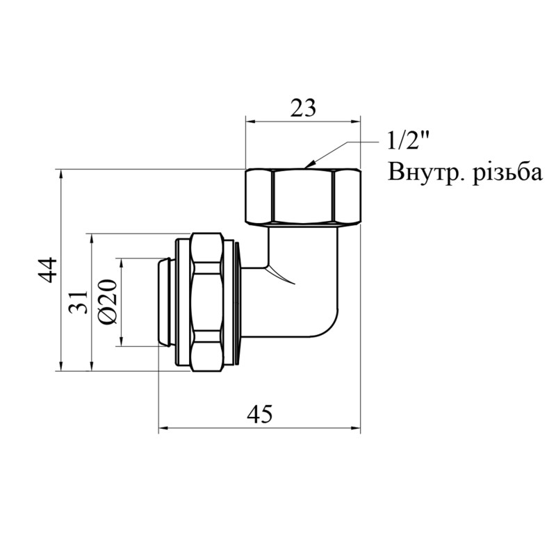 Коліно металопластикове STA (DN) 20х1/2" РВ нікельоване