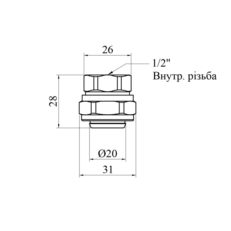 Муфта металопластикова STA (DN) 20х1/2" РВ нікельована