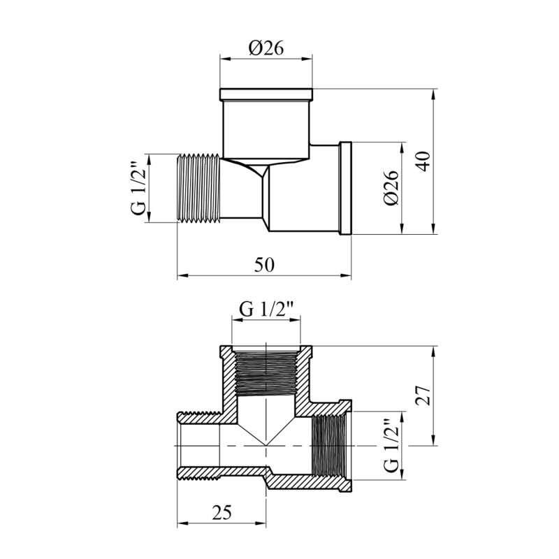 Трійник посилений LexLine 1/2" ВВЗ латунний УК0203-В