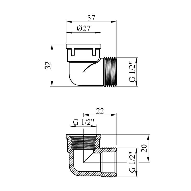 Кутник STA 1/2" ВЗ латунний