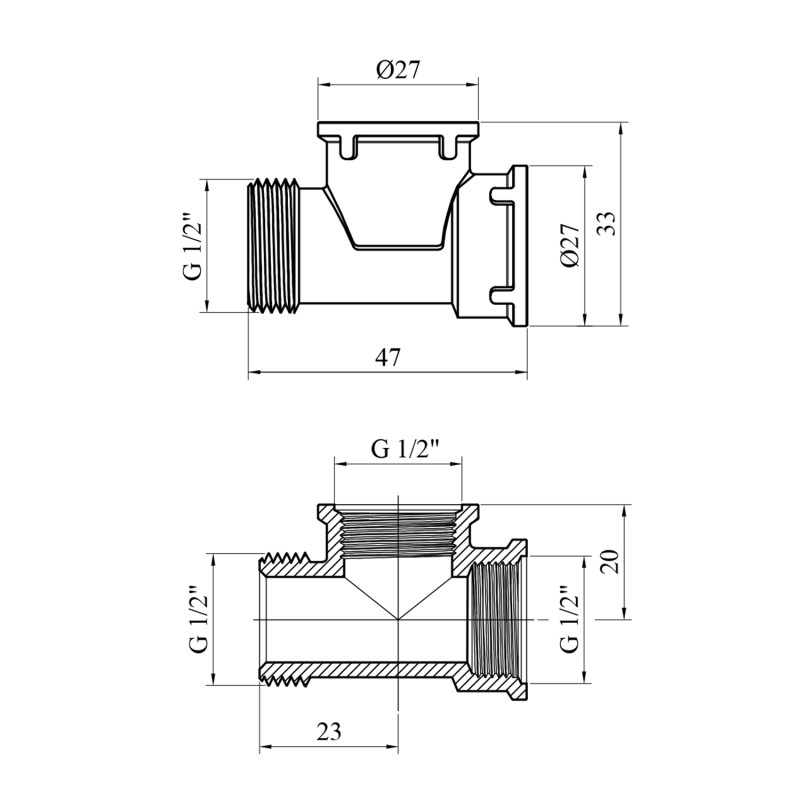 Трійник STA 1/2" ВВЗ латунний