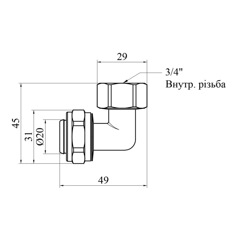 Коліно металопластикове STA (DN) 20х3/4" РВ нікельоване