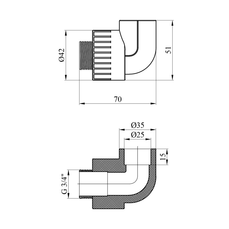 Коліно PPR Rozma 25х3/4" РЗ
