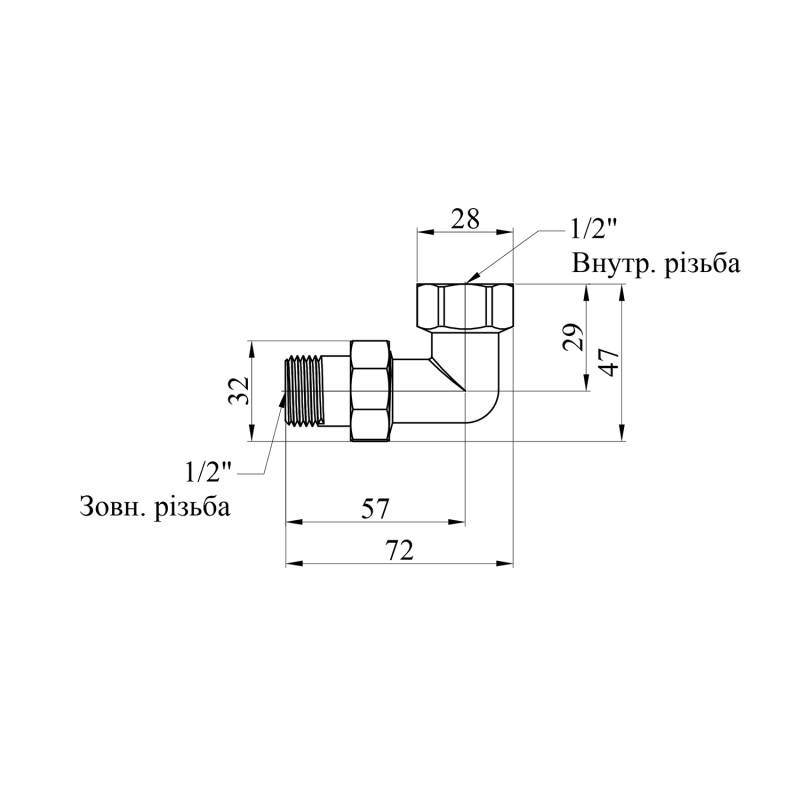 Згін-американка кутова посилена LexLine 1/2" ВЗ латунна УК0802-В