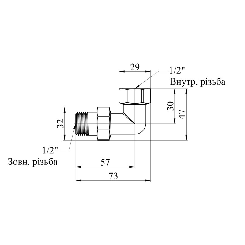 Згін-американка кутова посилена LexLine 1/2 " ВЗ нікельована НК0802-Вн