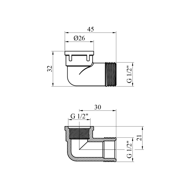 Кутник подовжений STA 1/2" ВЗ латунний