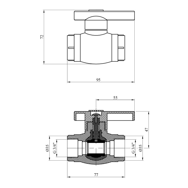 Кран кульовий з пластиковою кулькою PPR Rozma 25х3/4" РВ