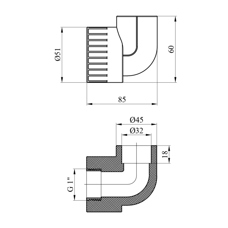 Коліно PPR Rozma 32x1" РВ