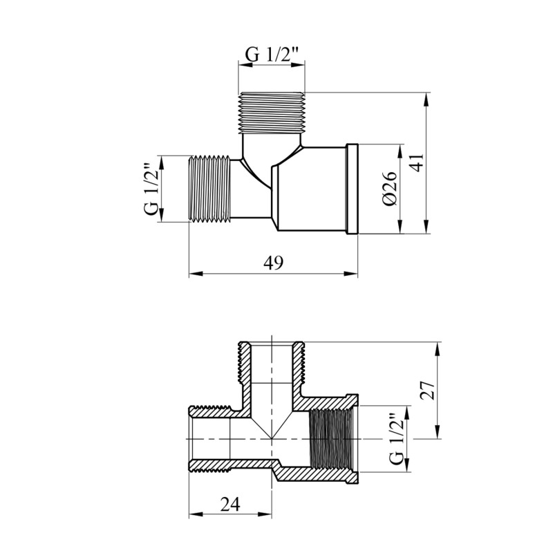 Трійник посилений LexLine 1/2" ВЗЗ латунний УК0204-В