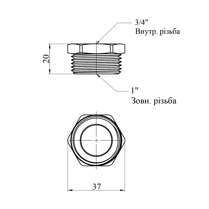 Футорка посилена LexLine 1"х3/4" ЗВ латунна УК0705-В