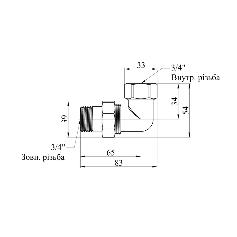 Згін-американка кутова посилена LexLine 3/4" ВЗ нікельована НК0804-Вн