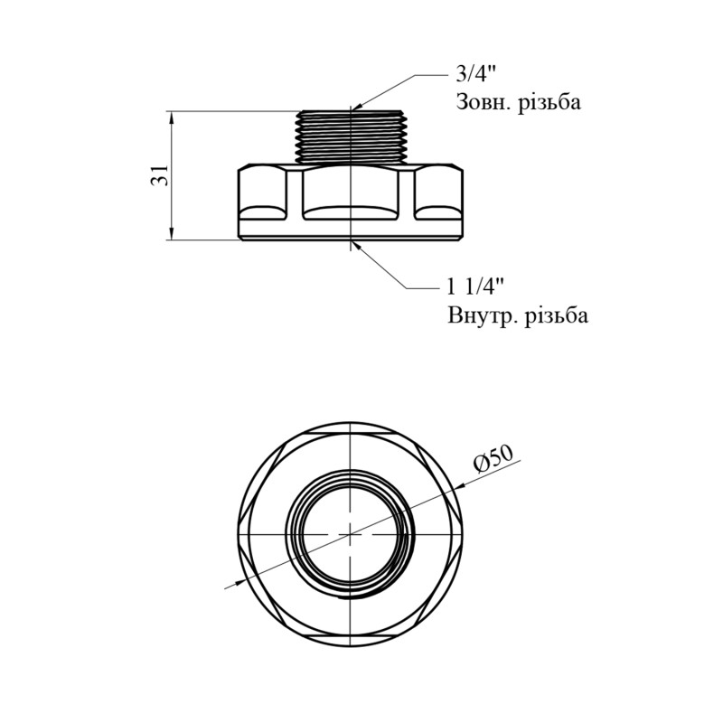 Перехід посилений LexLine 1 1/4"х3/4" ВЗ латунний УК0607-В