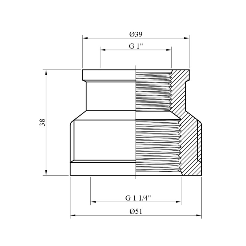 Муфта перехідна посилена LexLine 1 1/4"х1" ВВ нікельована НК0393-Вн