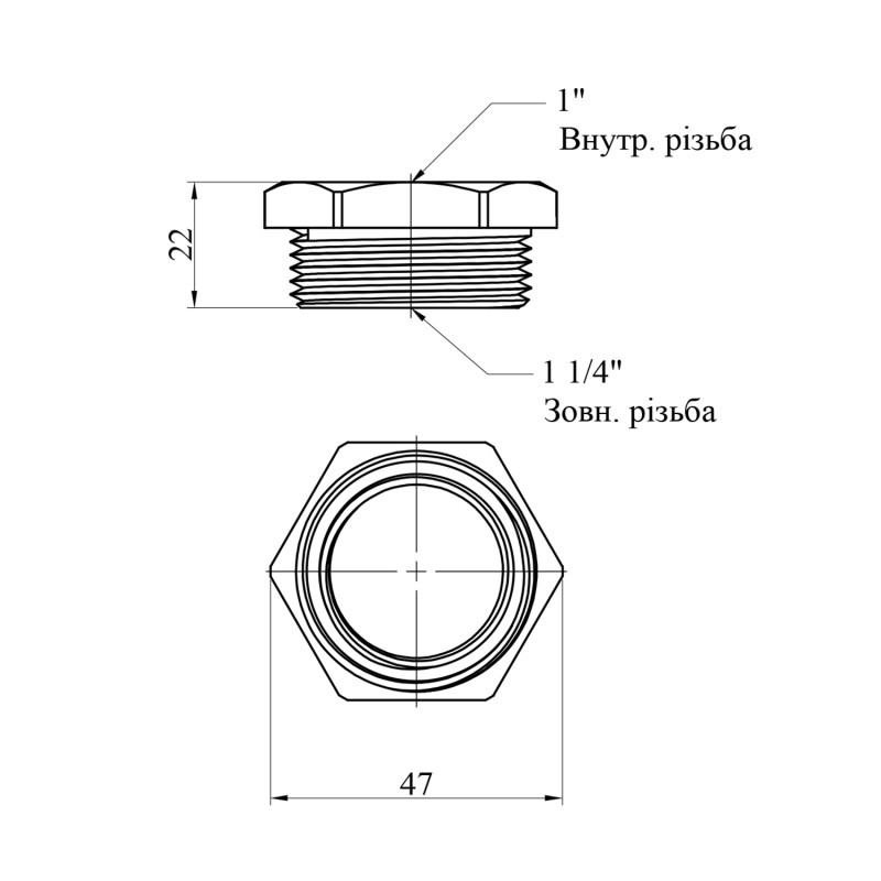 Футорка посилена LexLine 1 1/4"х1" ЗВ латунна УК0711-В