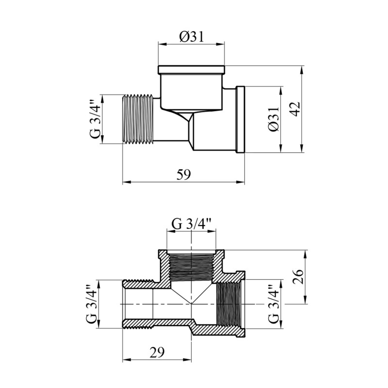 Трійник посилений LexLine 3/4" ВВЗ латунний УК0210-В