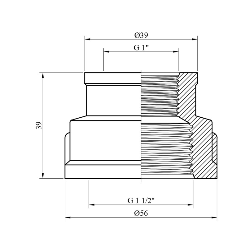 Муфта перехідна посилена LexLine 1 1/2"х1" ВВ нікельована НК0309-Вн