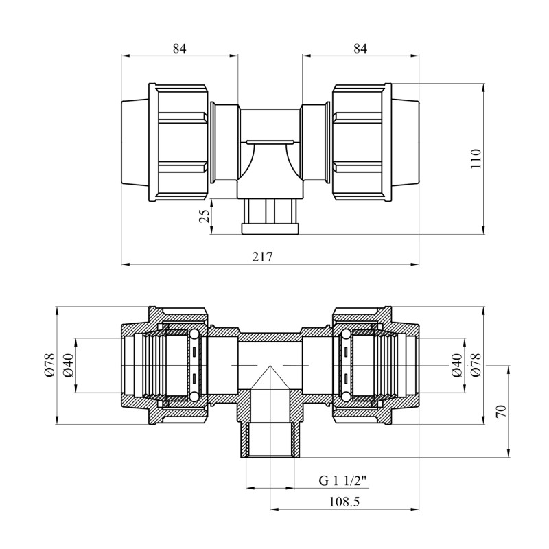 Трійник ПЕ SantehPlast 40х1 1/2"х40 РВ