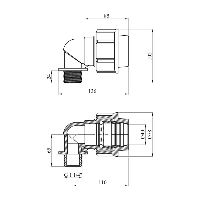 Коліно ПЕ SantehPlast 40х1 1/4" РЗ