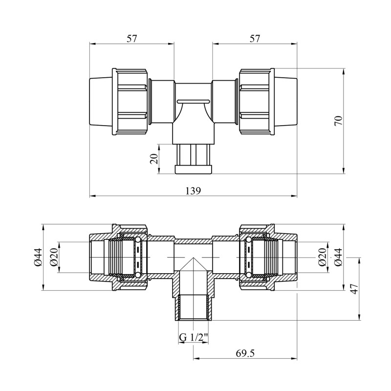 Трійник ПЕ SantehPlast 20х1/2"х20 РВ