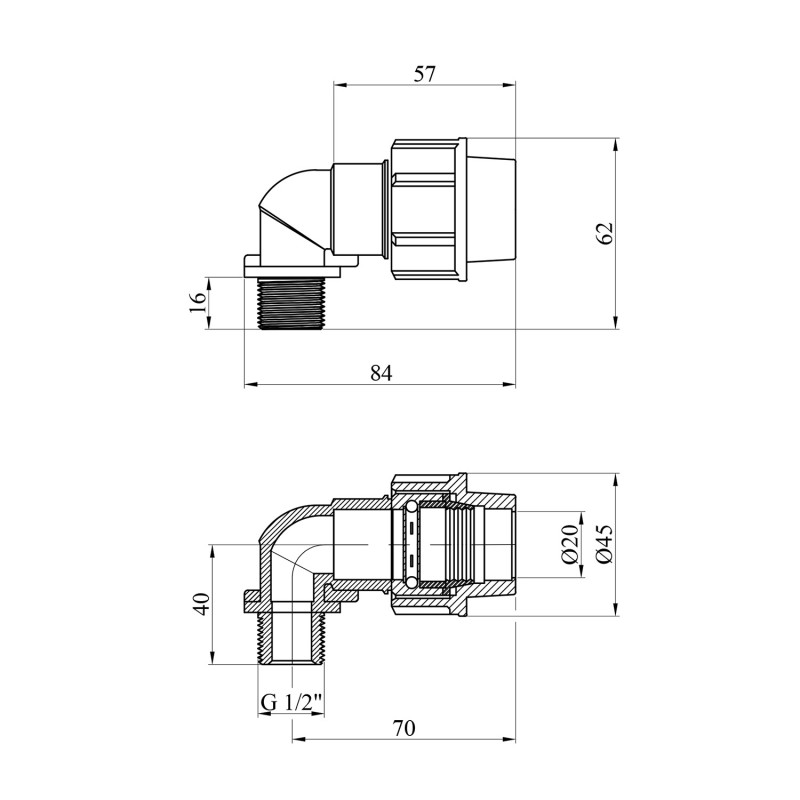 Коліно ПЕ SantehPlast 20х1/2" РЗ