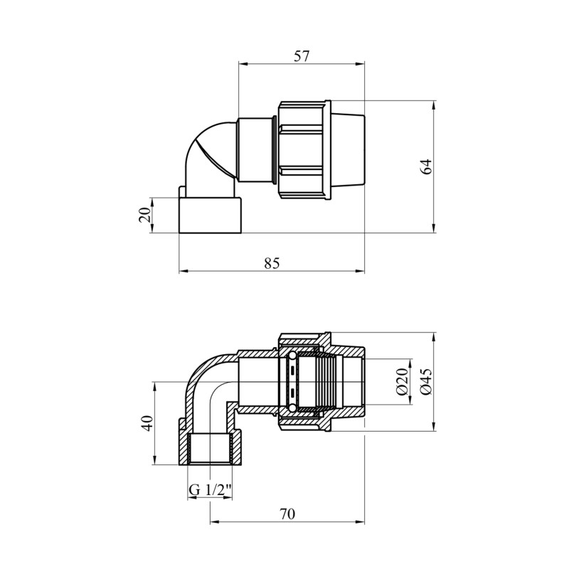 Коліно ПЕ SantehPlast 20х1/2" РВ