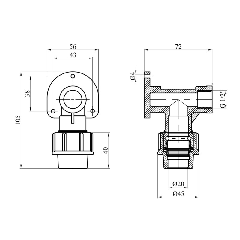Коліно настінне ПЕ SantehPlast 20х1/2" РВ