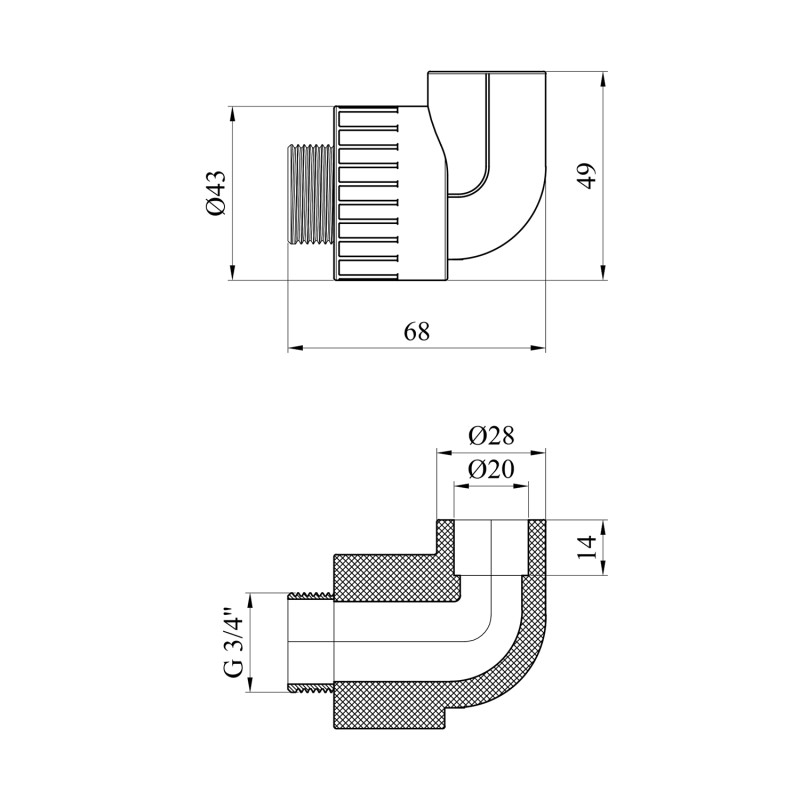 Коліно PPR GrandiTherm 20х3/4" РЗ