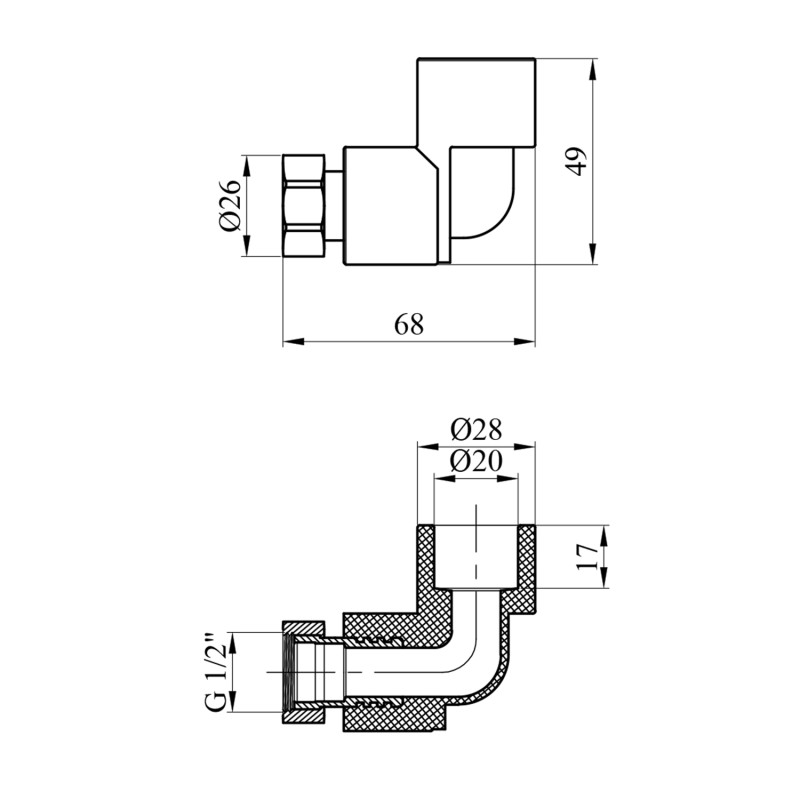 Коліно з накидною гайкою PPR Rozma 20х1/2"