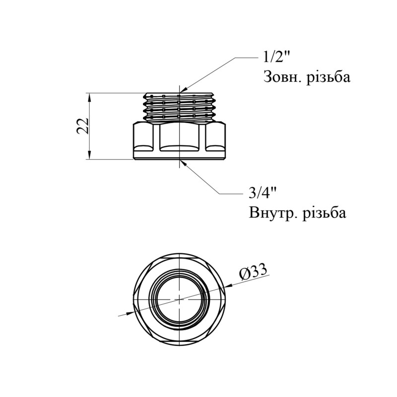 Перехід STA "Premium" 3/4"х1/2" ВЗ нікельований
