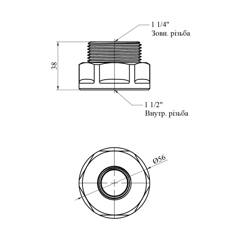 Перехід посилений LexLine 1 1/2"х1 1/4" ВЗ латунний УК0618-В